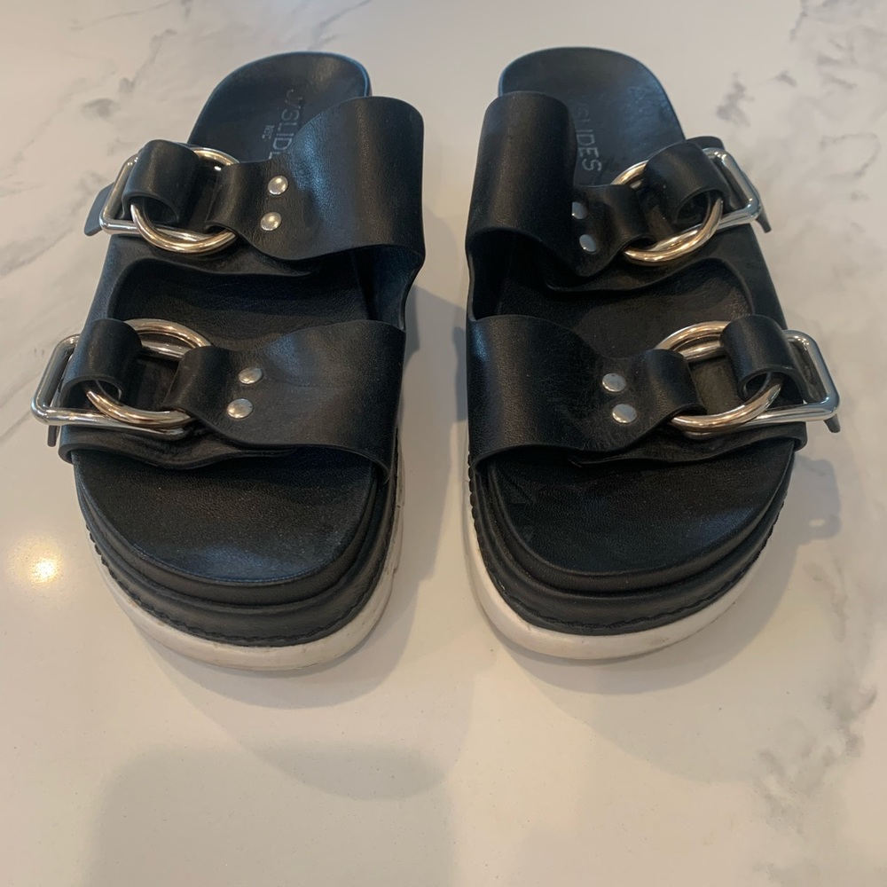 J/Slides Black Leather Slides Size 7